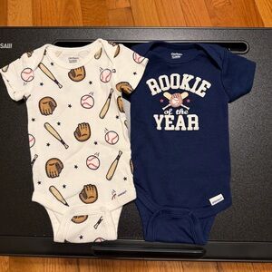 Gerber Baseball Themed Kids Bodysuits - Cream and Blue 0-3 Months